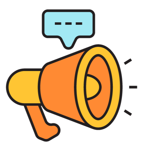 Simple illustration of a megaphone with a message bubble.