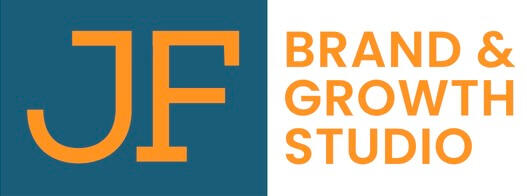 JF Studio logo Text logo: JF in orange against a dark blue background. Brand & Growth Studio in orange text.